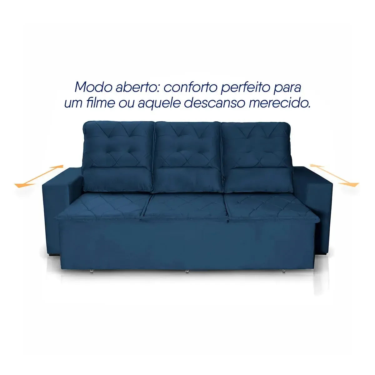 Sofá Retrátil Reclinável Europa 1,80m Suede Velut Azul Com Molas
