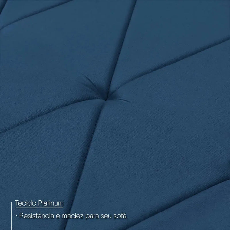 Sofá Retrátil Reclinável Europa 1,80m Suede Velut Azul Com Molas