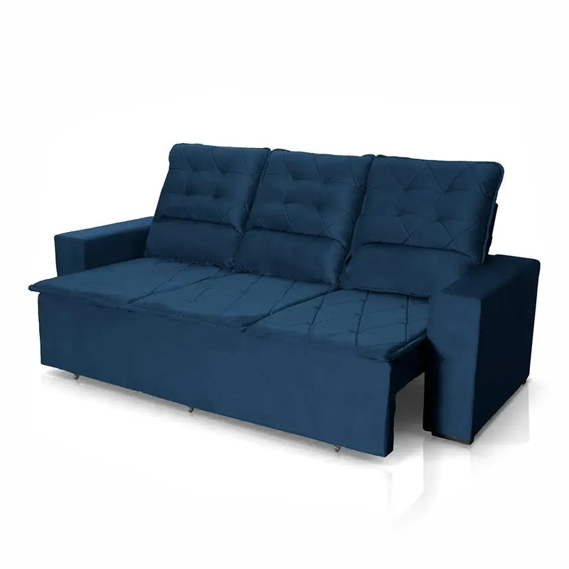 Sofá Retrátil Reclinável Europa 1,80m Suede Velut Azul Com Molas