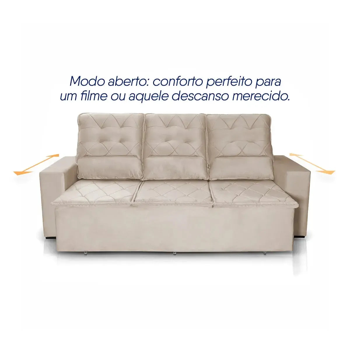 Sofá Retrátil Reclinável Europa 1,80m Suede Velut Bege Com Molas