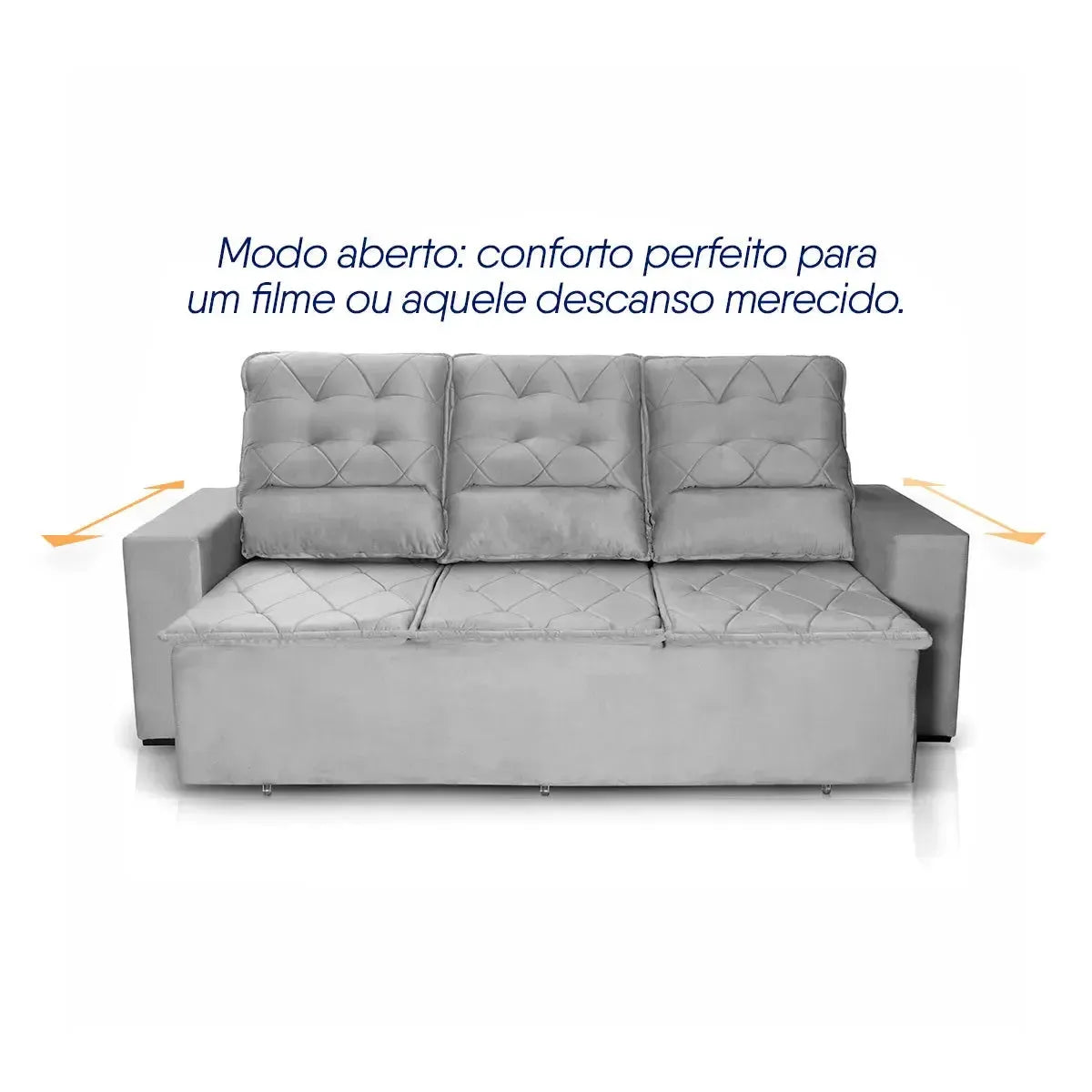 Sofá Retrátil Reclinável Europa 1,80m Suede Velut Cinza Com Molas