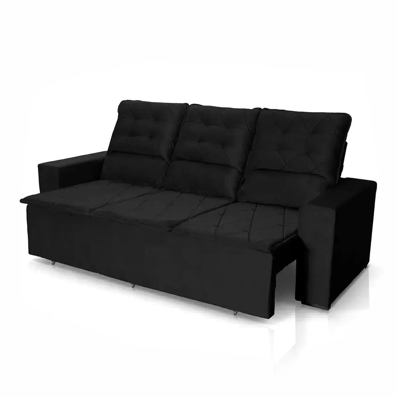 Sofá Retrátil Reclinável Europa 1,80m Suede Velut Preto Com Molas
