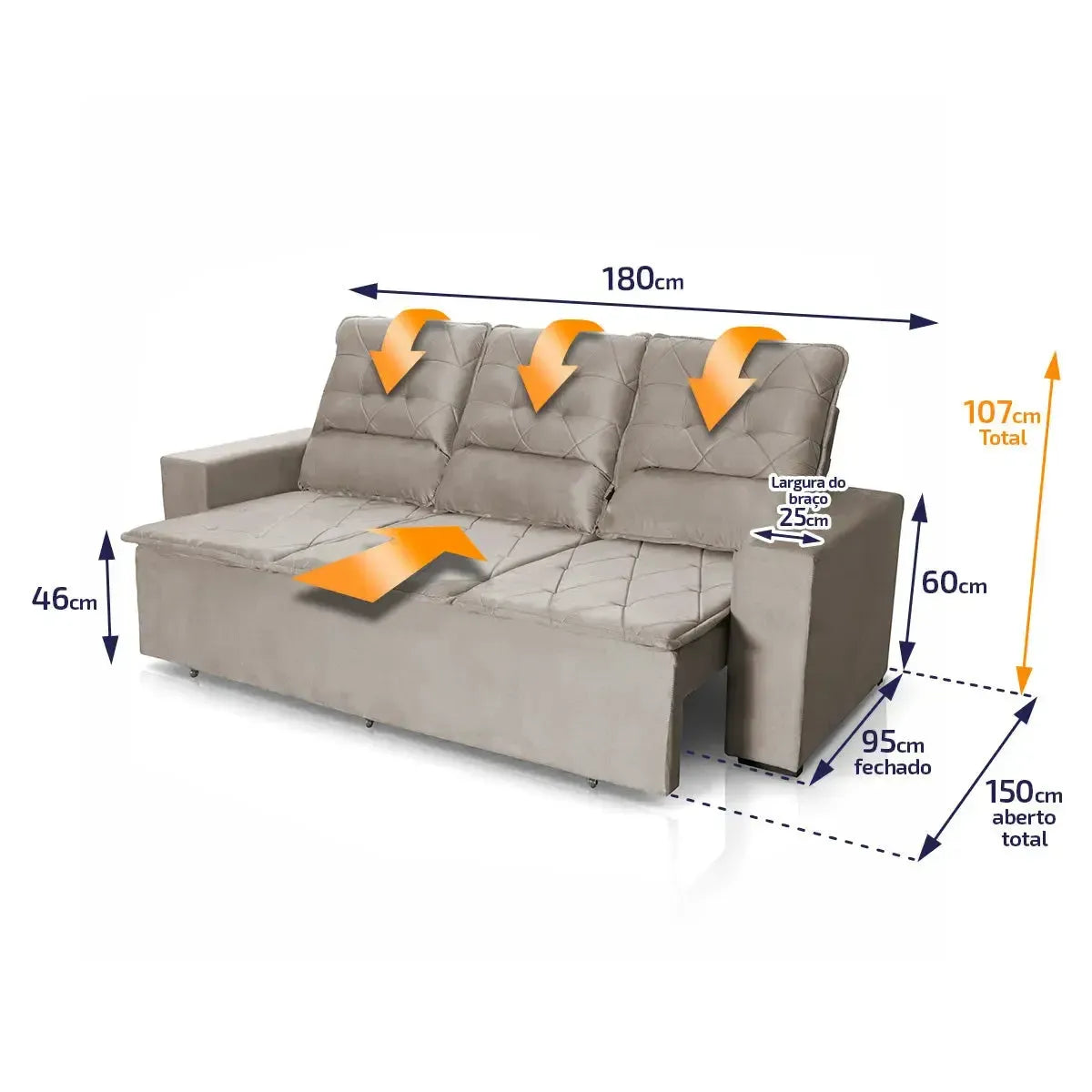 Sofá Retrátil Reclinável Europa 1,80m Suede Velut Tabaco Com Molas