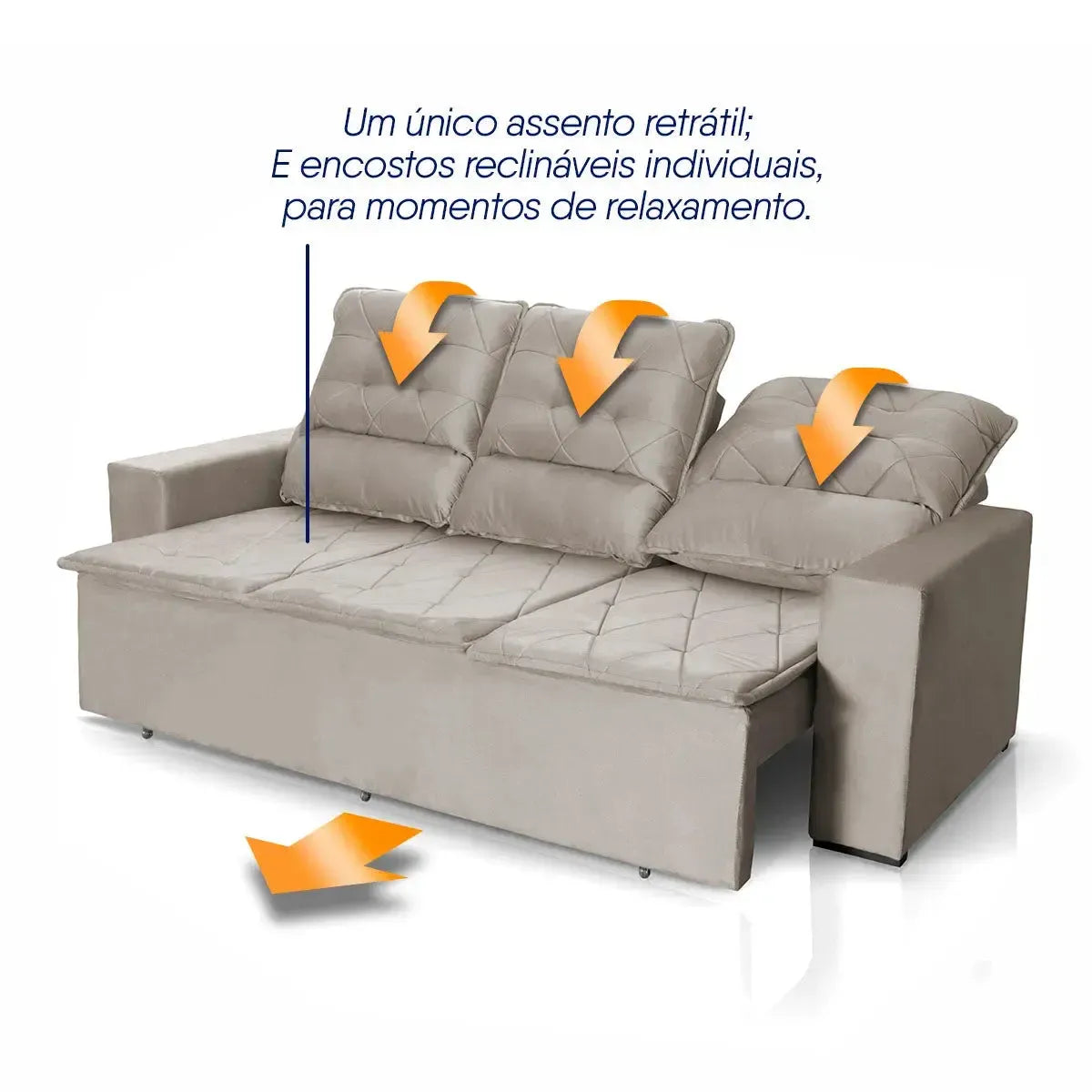 Sofá Retrátil Reclinável Europa 1,80m Suede Velut Tabaco Com Molas