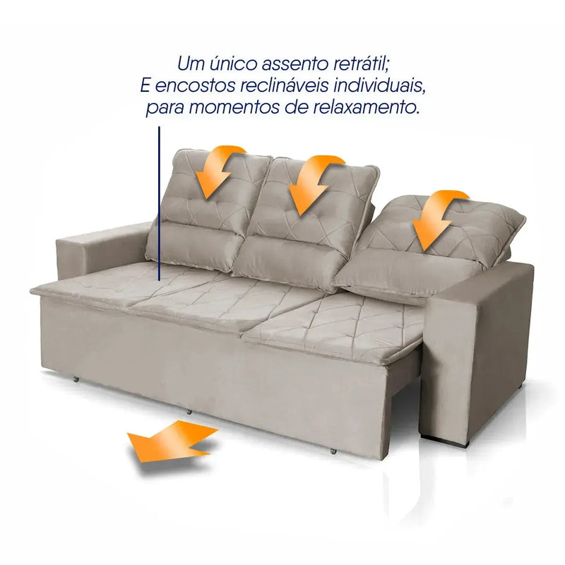 Sofá Retrátil Reclinável Europa 1,80m Suede Velut Tabaco Com Molas