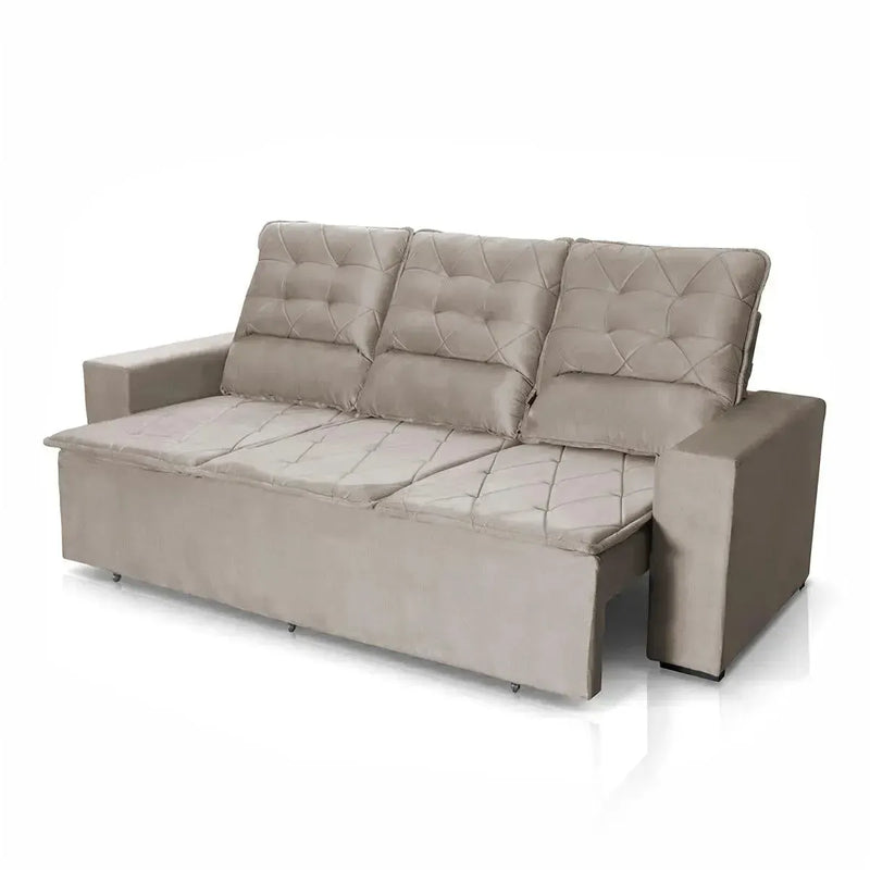 Sofá Retrátil Reclinável Europa 1,80m Suede Velut Tabaco Com Molas