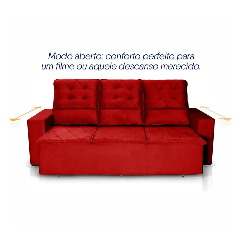 Sofá Retrátil Reclinável Europa 1,80m Suede Velut Vermelho Com Molas