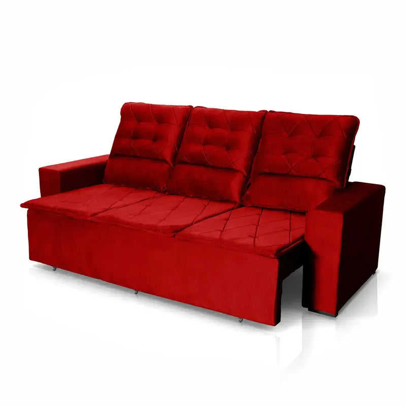 Sofá Retrátil Reclinável Europa 1,80m Suede Velut Vermelho Com Molas