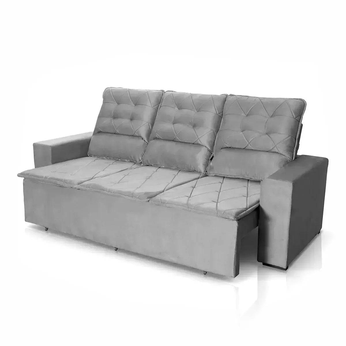 Sofá Retrátil Reclinável Europa 2,00m Suede Velut Cinza Com Molas