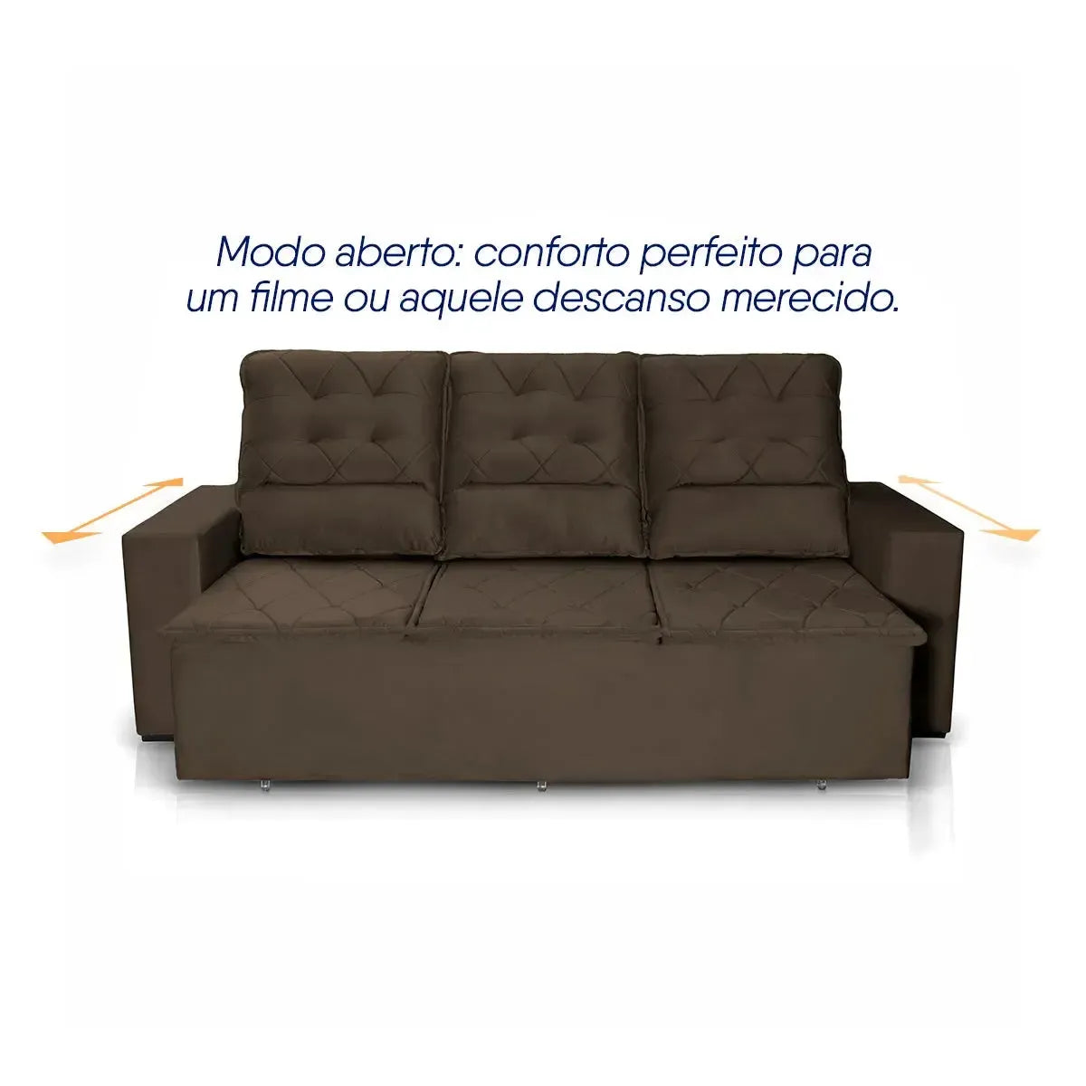 Sofá Retrátil Reclinável Europa 2,00m Suede Velut Marrom Molas Espirais