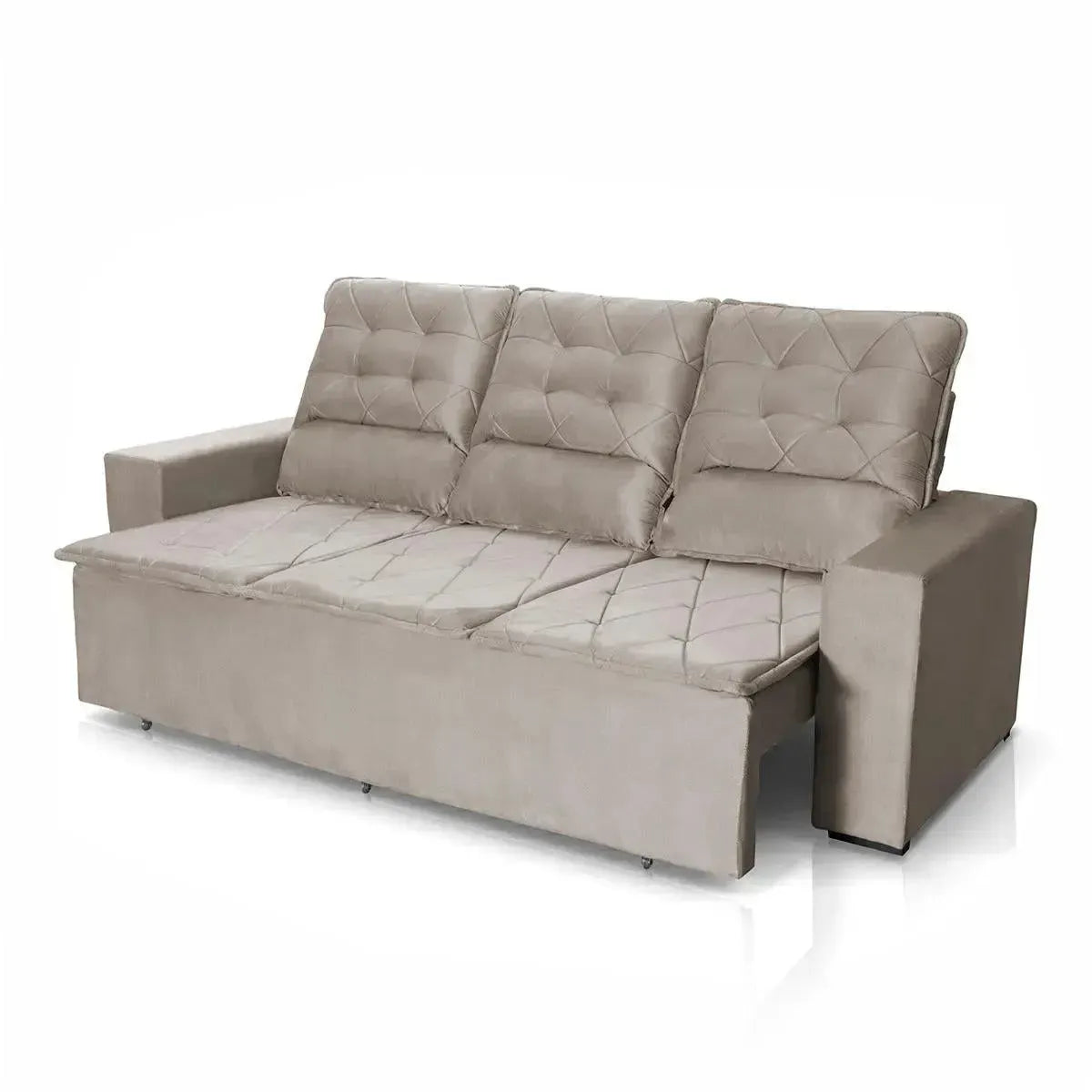 Sofá Retrátil Reclinável Europa 2,00m Suede Velut Marrom Claro Molas Espirais
