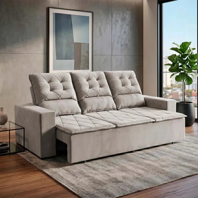 Sofá Retrátil Reclinável Europa 2,00m Suede Velut Tabaco Molas Espirais