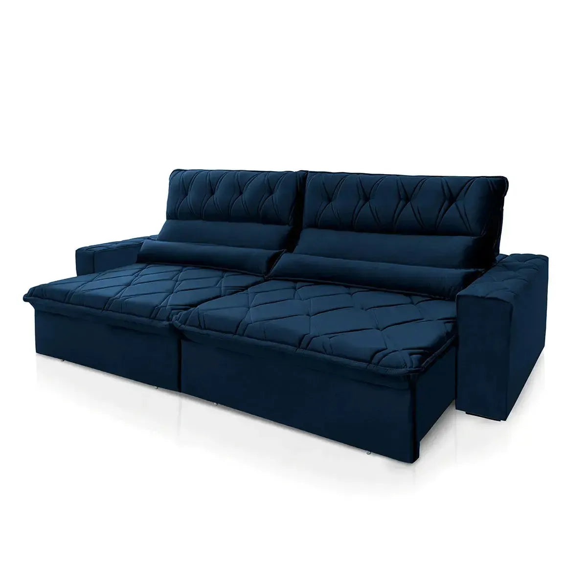 Sofá Retrátil Reclinável França 2,10m Suede Velut Azul Marinho Molas no Assento