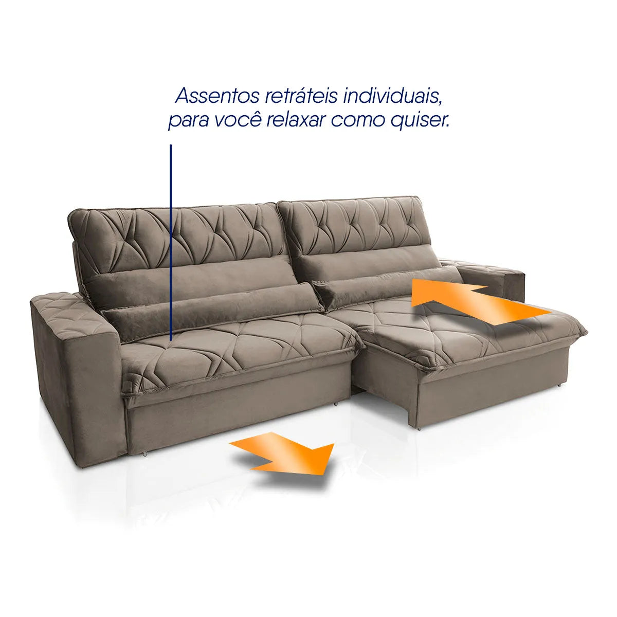 Sofá Retrátil Reclinável França 2,10m Suede Velut Tabaco Molas no Assento