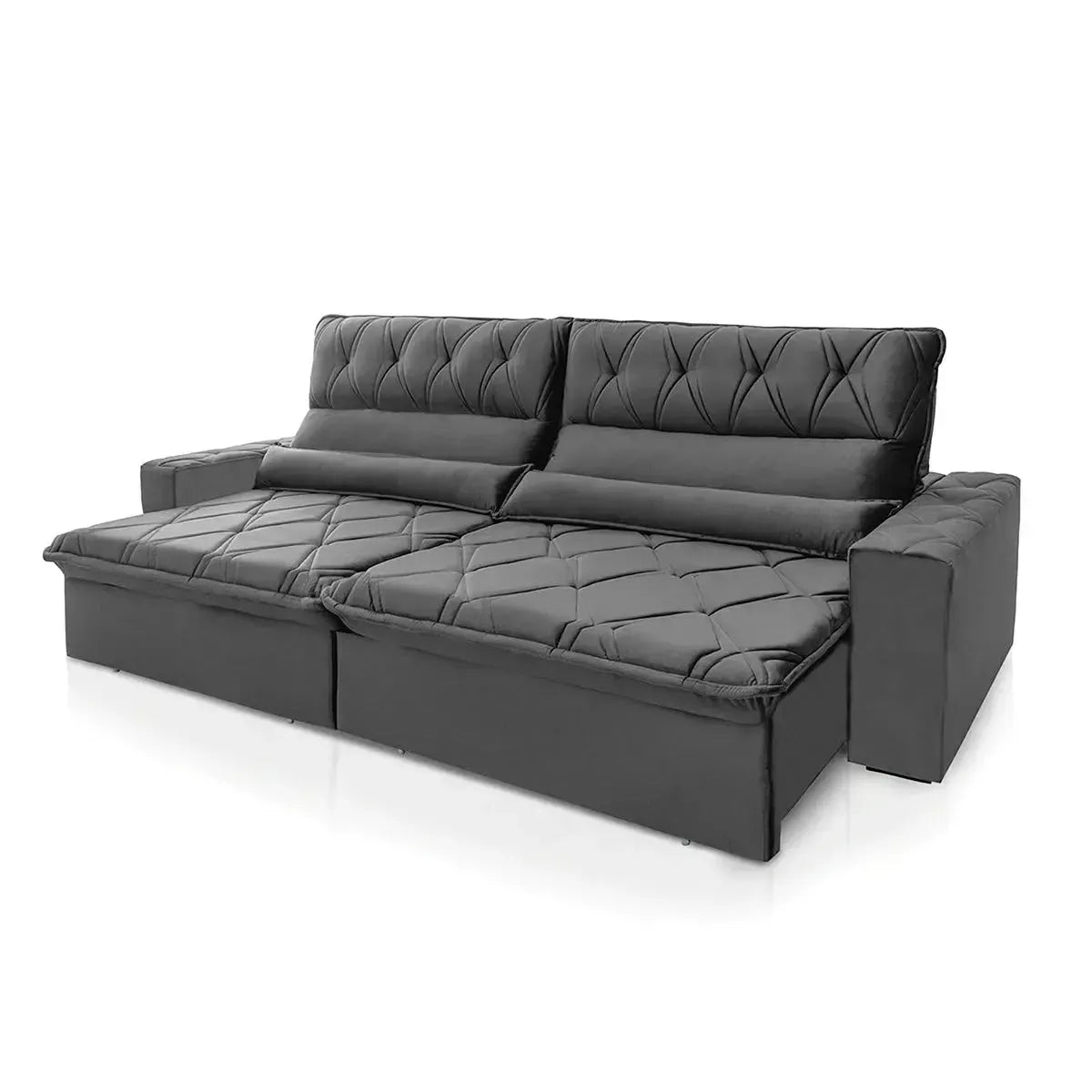 Sofá Retrátil Reclinável França 2,50m Suede Velut Cinza Molas no Assento