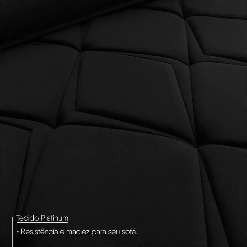 Sofá Retrátil Reclinável França 2,50m Suede Velut Preto Molas no Assento