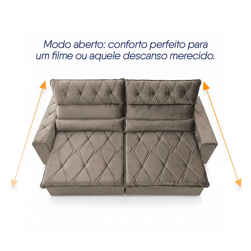 Sofá Retrátil Reclinável França 2,50m Suede Velut Tabaco Molas no Assento