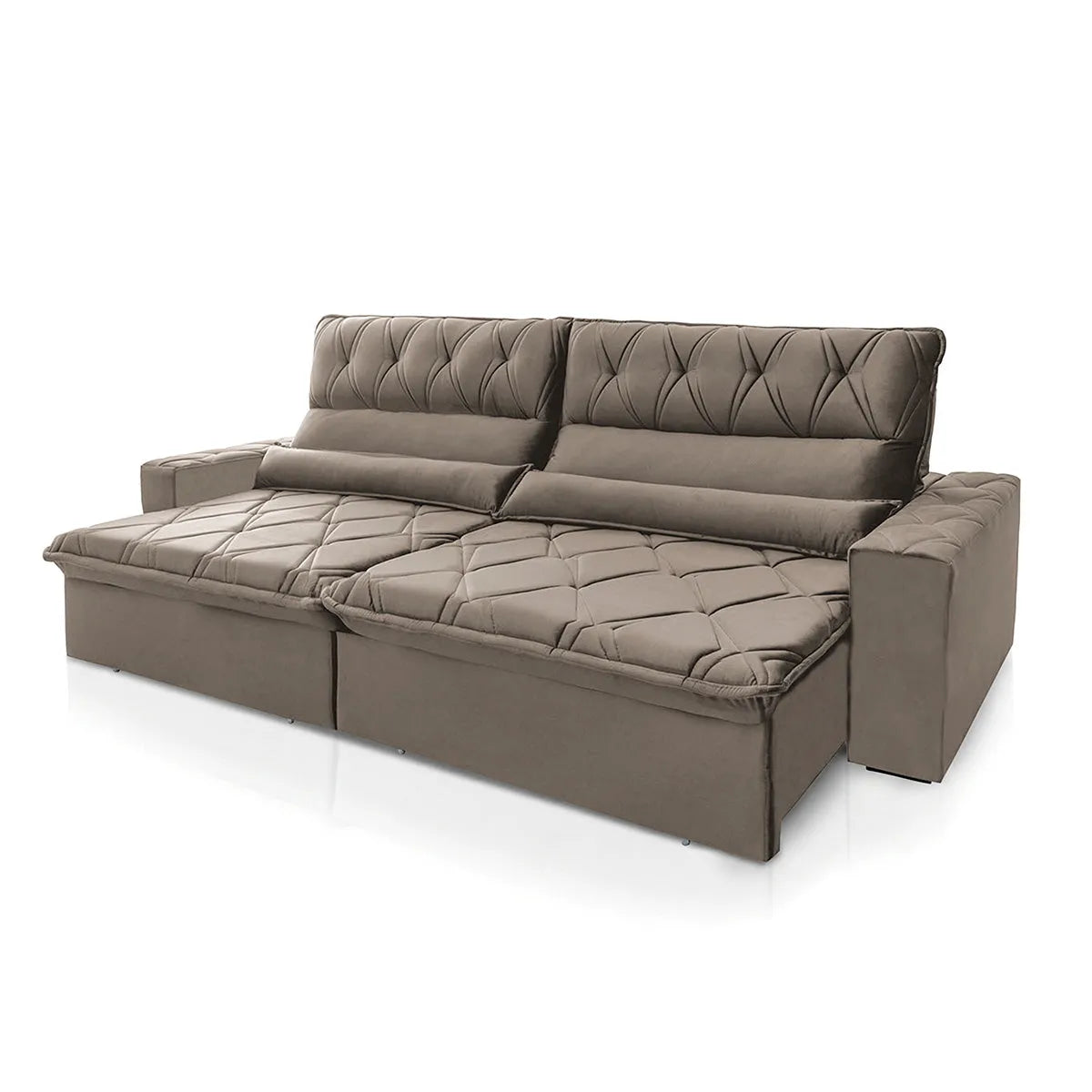 Sofá Retrátil Reclinável França 2,50m Suede Velut Tabaco Molas no Assento