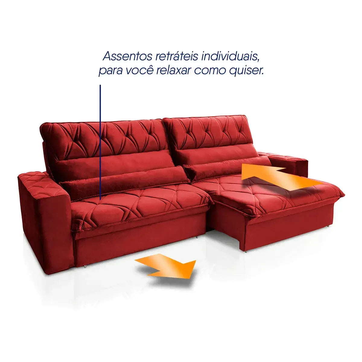Sofá Retrátil Reclinável França 2,50m Suede Velut Vermelho Molas no Assento