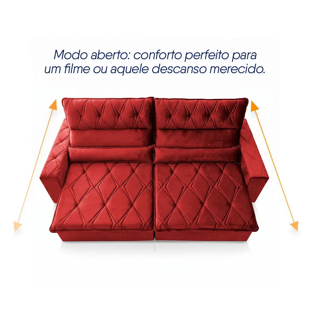 Sofá Retrátil Reclinável França 2,50m Suede Velut Vermelho Molas no Assento