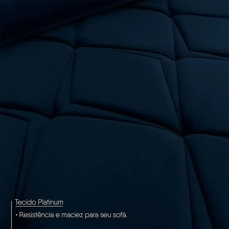 Sofá Retrátil Reclinável França 2,70m Suede Velut Azul Marinho Molas no Assento