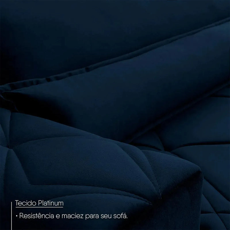Sofá Retrátil Reclinável França 3,00m Suede Velut Azul Marinho Molas no Assento