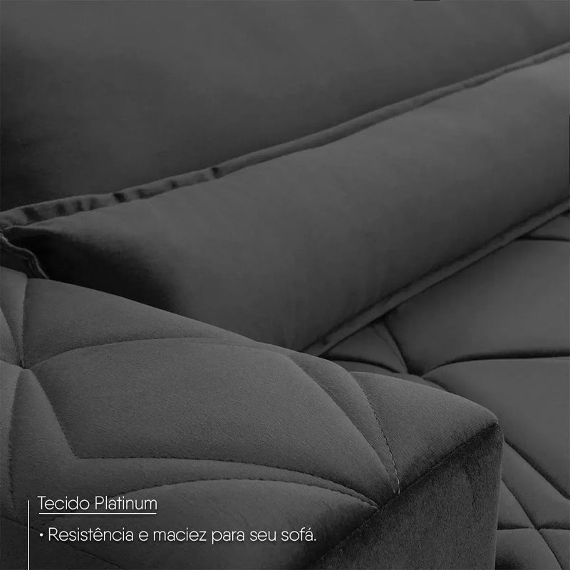 Sofá Retrátil Reclinável França 3,00m Suede Velut Cinza Molas no Assento