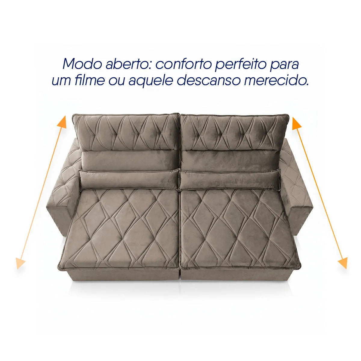 Sofá Retrátil Reclinável França 3,00m Suede Velut Tabaco Molas no Assento