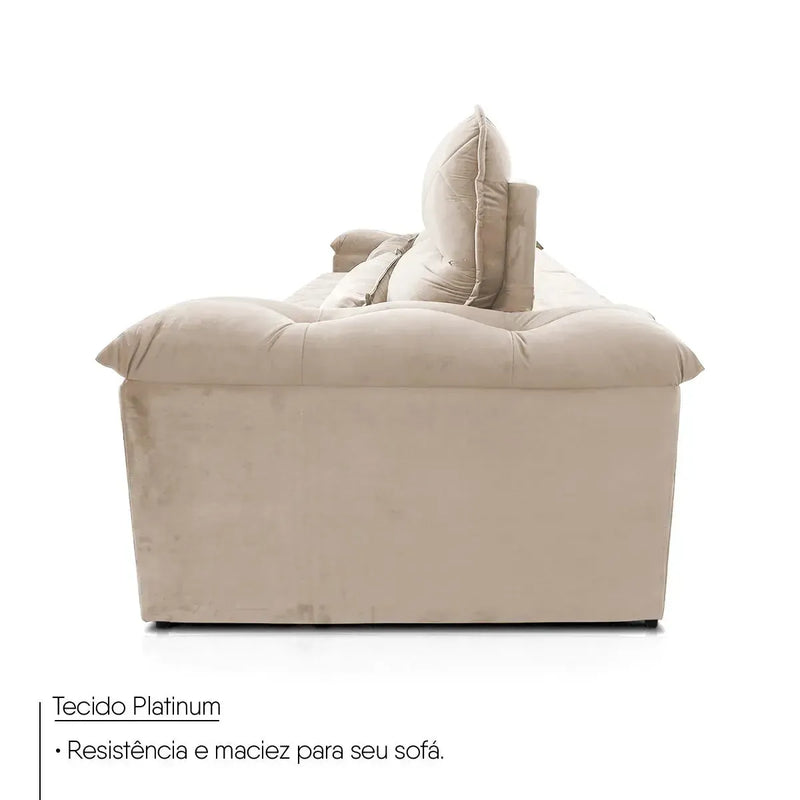 Sofá Retrátil Reclinável Grécia 2,10m Suede Velut Bege Molas no Assento