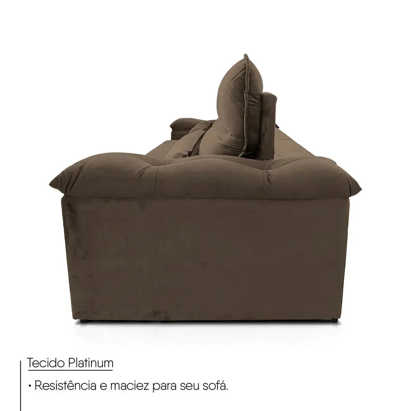 Sofá Retrátil Reclinável Grécia 2,30m Suede Velut Marrom Molas no Assento
