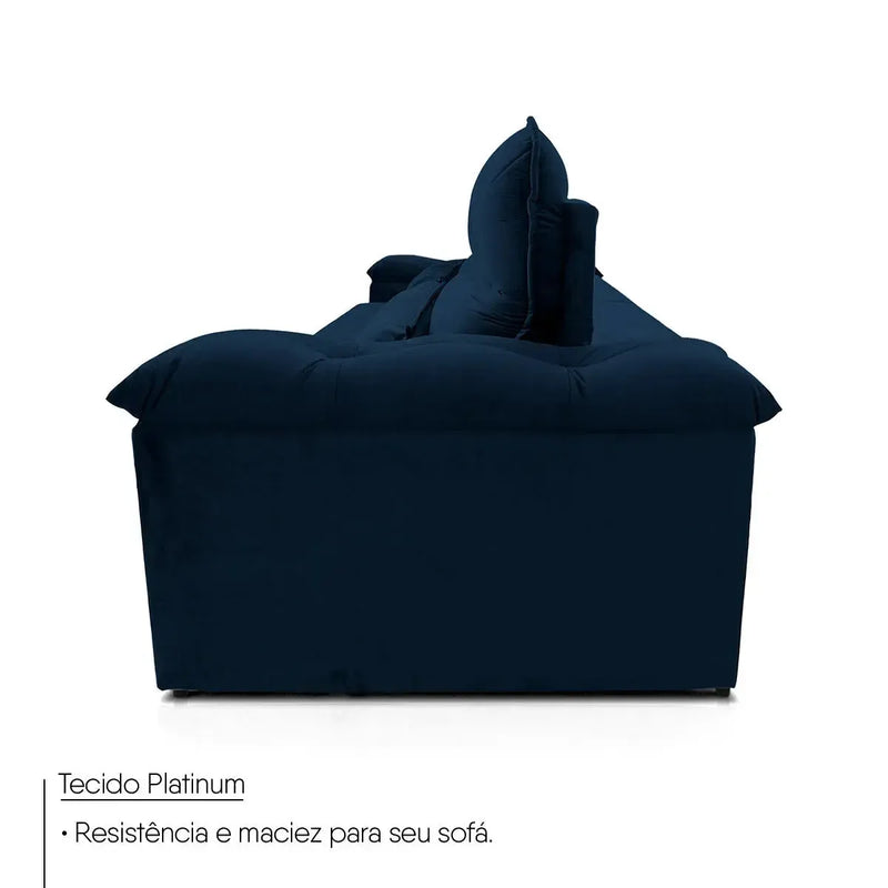 Sofá Retrátil Reclinável Grécia 2,50m Suede Velut Azul Marinho Molas no Assento