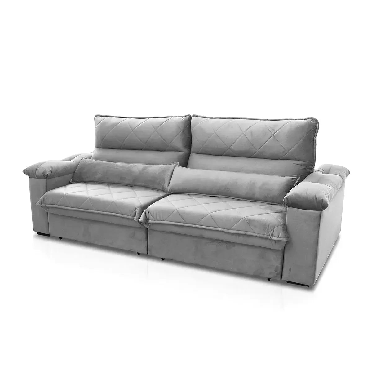 Sofá Retrátil Reclinável Grécia 2,50m Suede Velut Cinza Molas no Assento