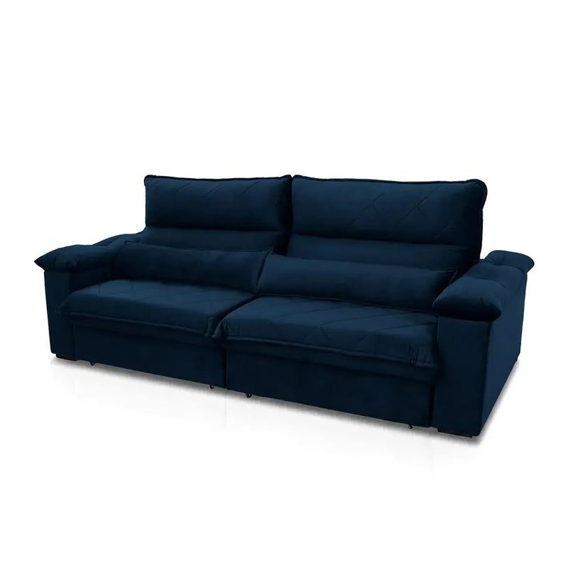 Sofá Retrátil Reclinável Grécia 2,70m Suede Velut Azul Marinho Molas no Assento