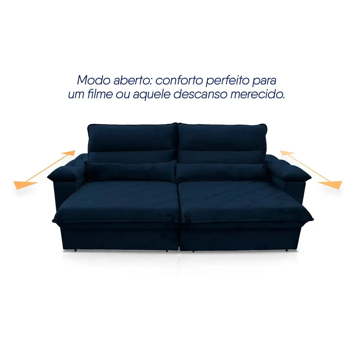 Sofá Retrátil Reclinável Grécia 2,70m Suede Velut Azul Marinho Molas no Assento