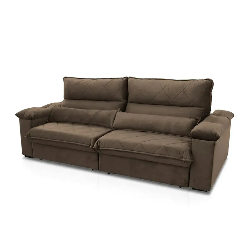 Sofá Retrátil Reclinável Grécia 2,70m Suede Velut Marrom Molas no Assento