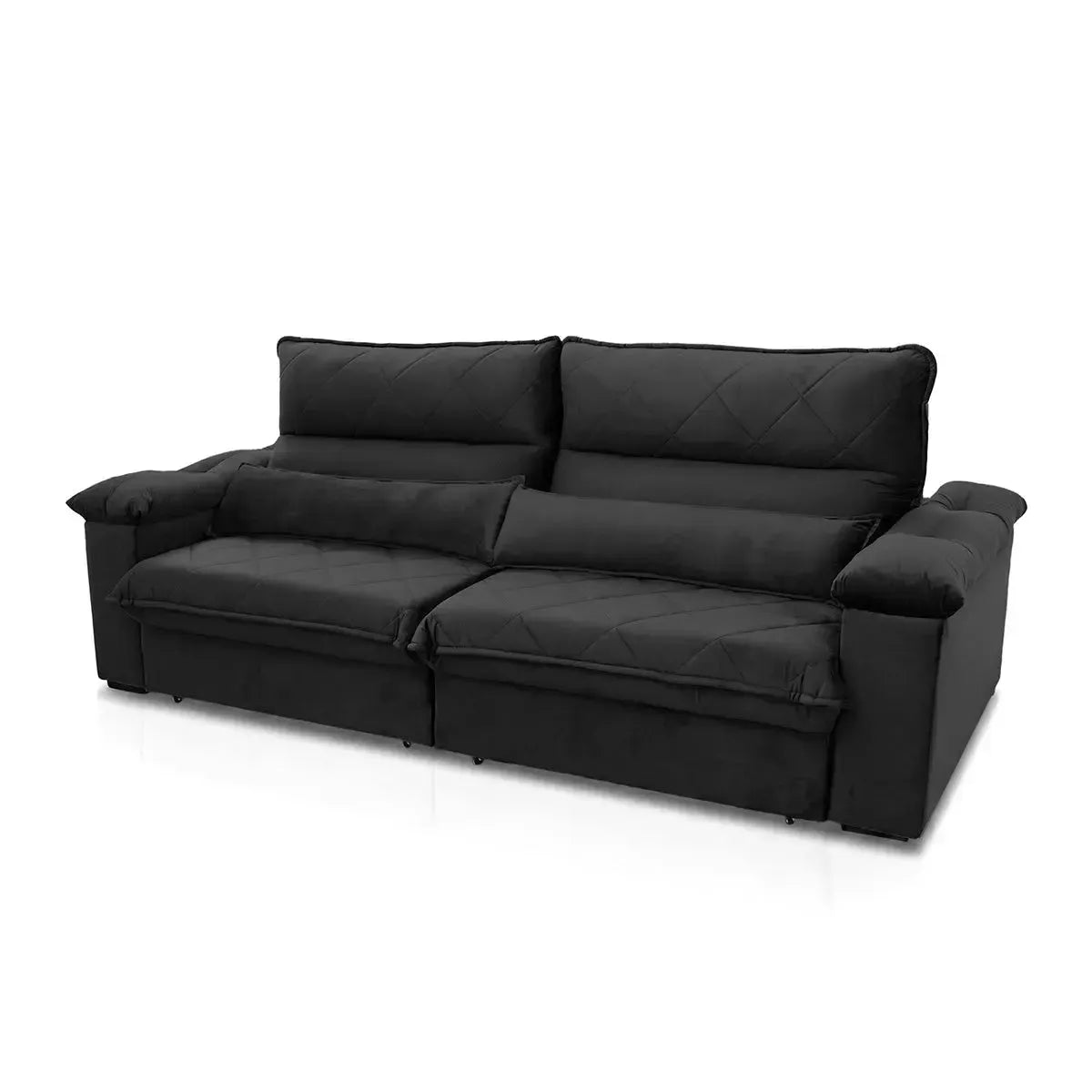 Sofá Retrátil Reclinável Grécia 2,70m Suede Velut Preto Molas no Assento