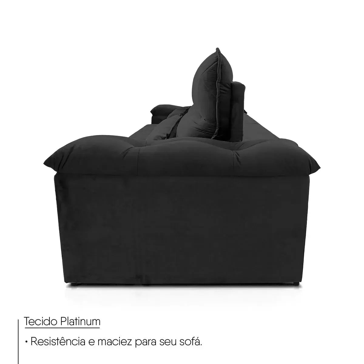Sofá Retrátil Reclinável Grécia 2,70m Suede Velut Preto Molas no Assento