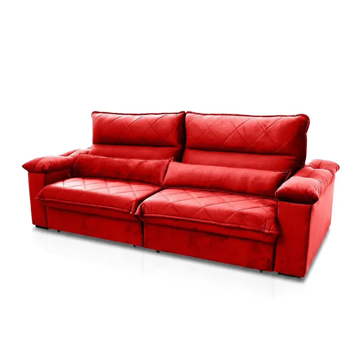 Sofá Retrátil Reclinável Grécia 2,70m Suede Velut Vermelho Molas no Assento
