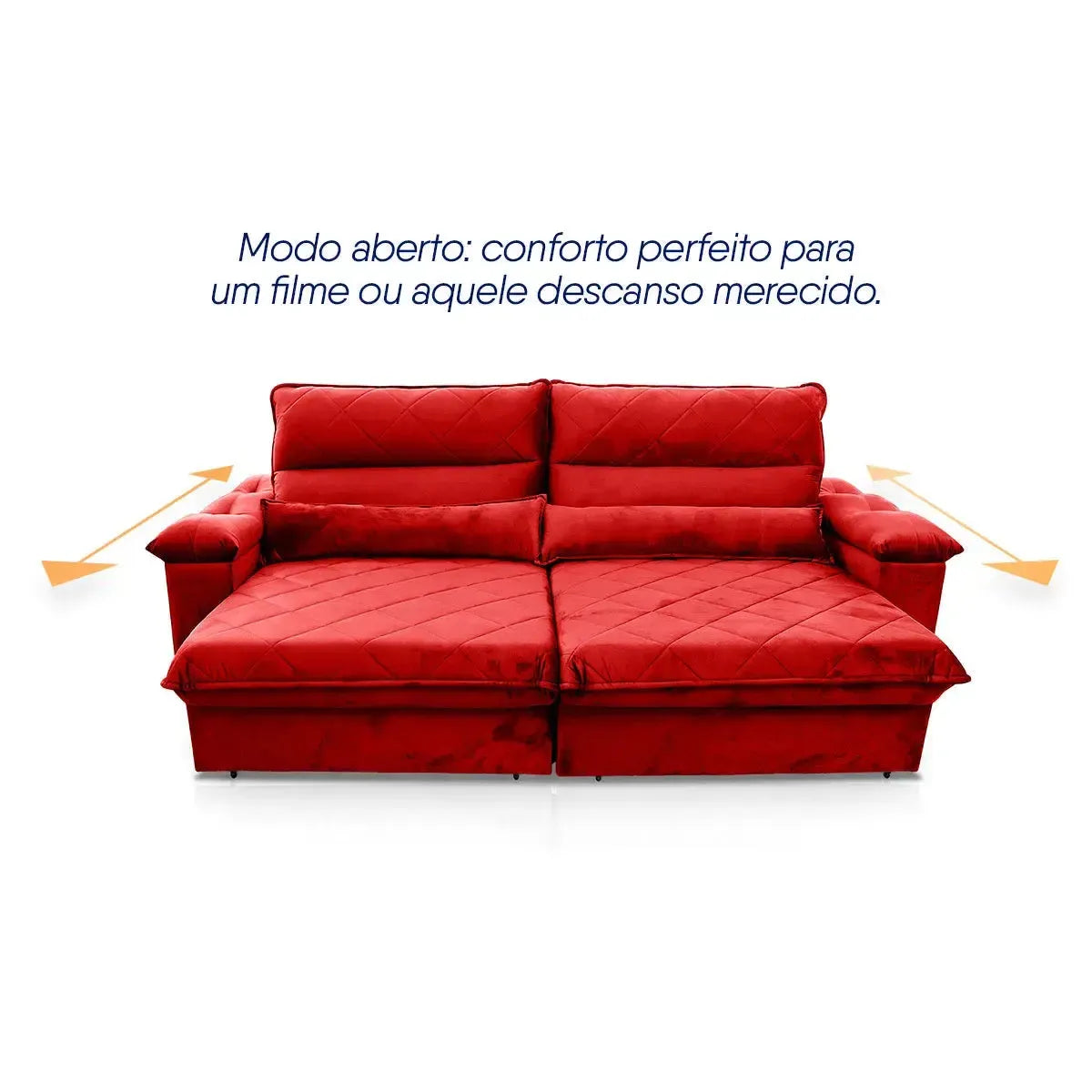 Sofá Retrátil Reclinável Grécia 2,70m Suede Velut Vermelho Molas no Assento