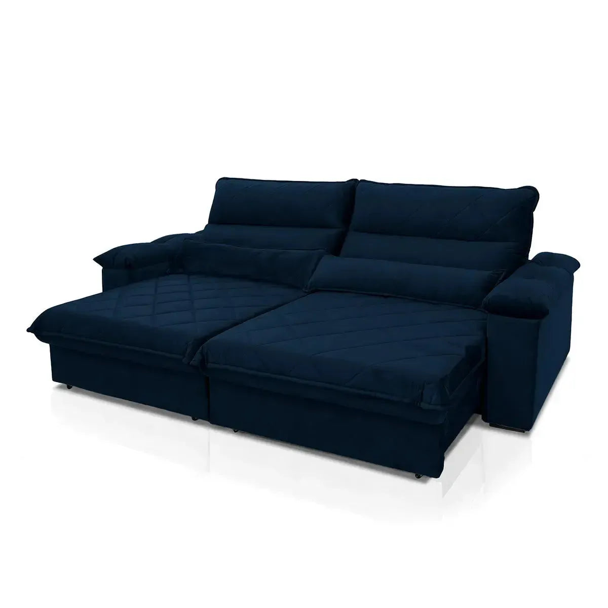 Sofá Retrátil Reclinável Grécia 3,00m Suede Velut Azul Marinho Molas no Assento