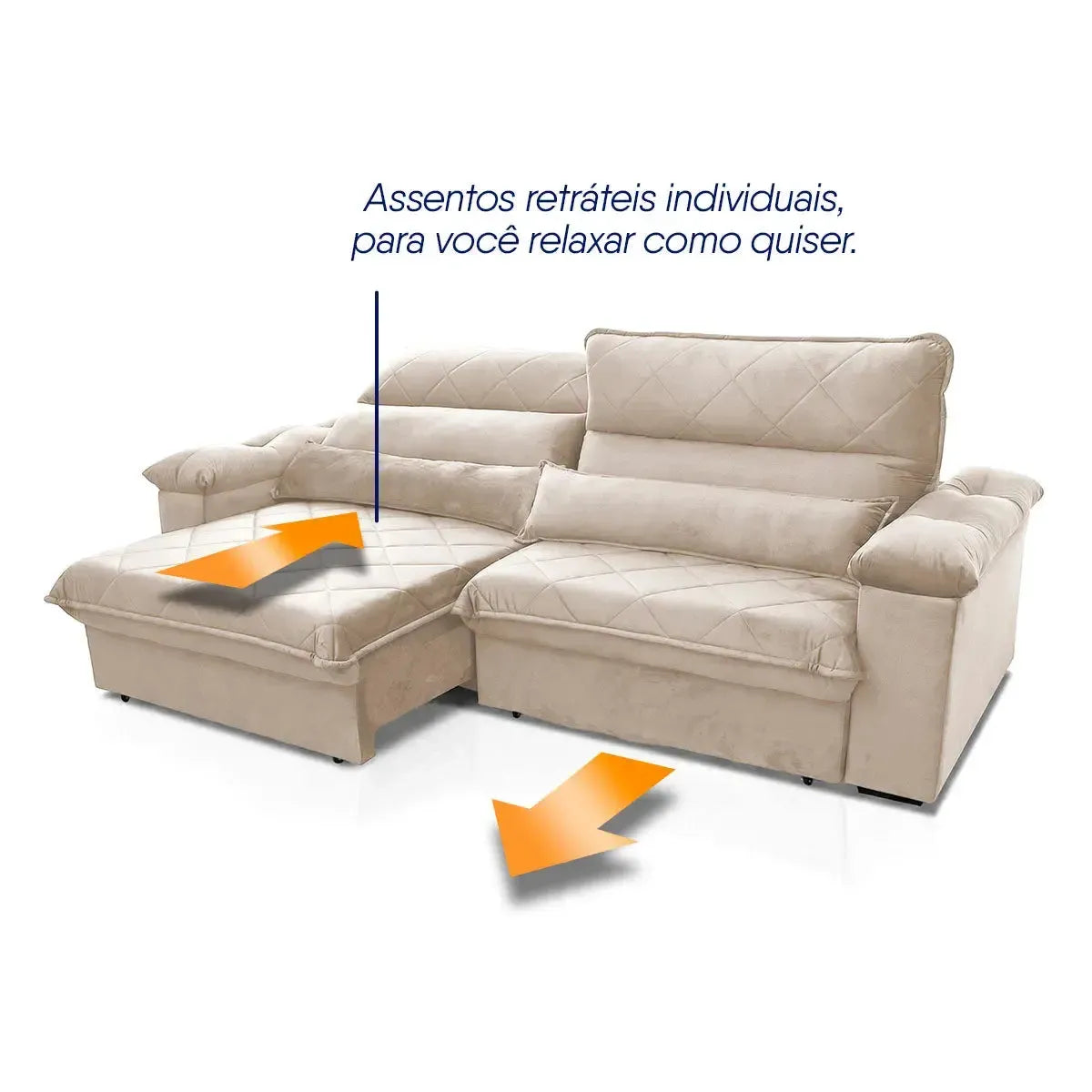 Sofá Retrátil Reclinável Grécia 3,00m Suede Velut Bege Molas no Assento