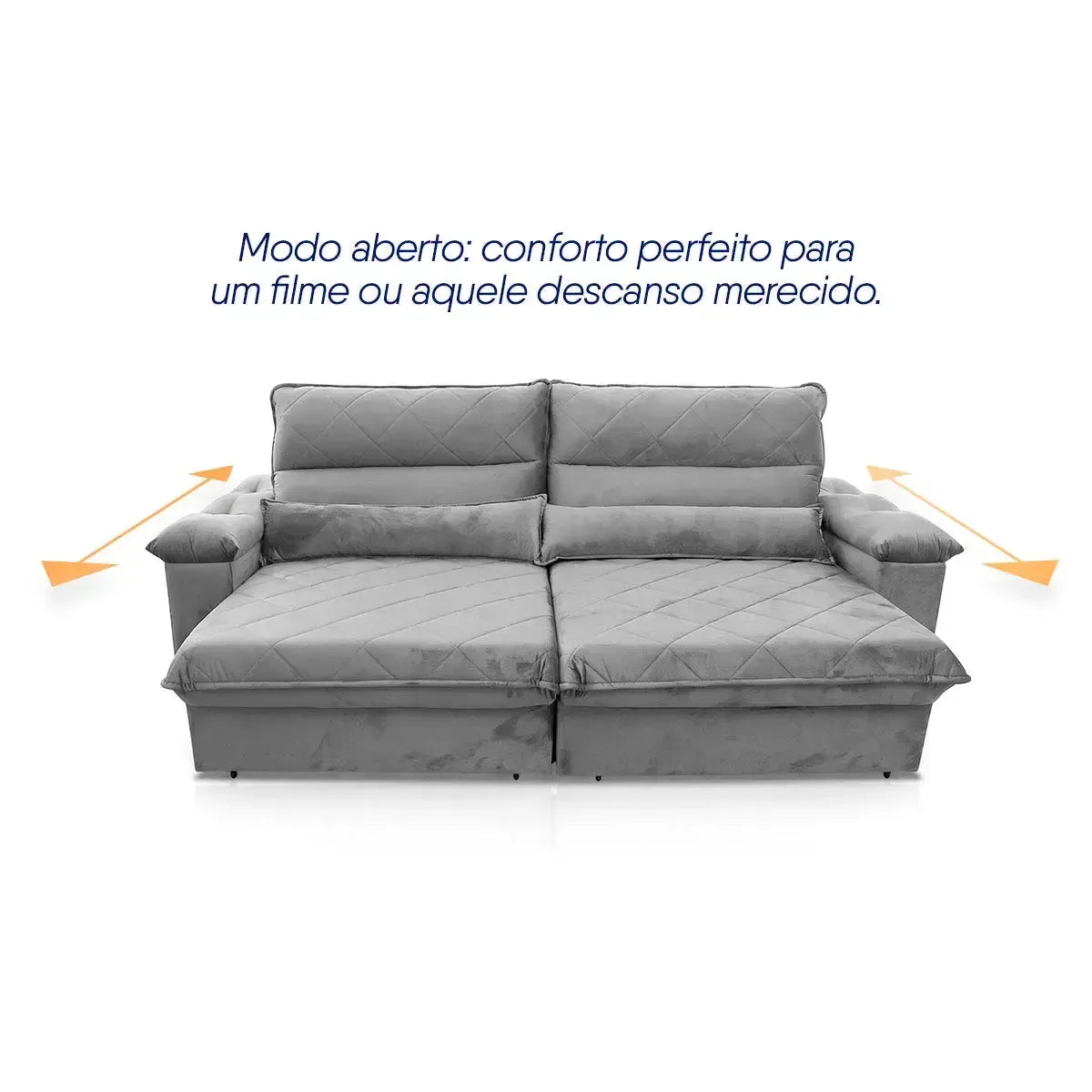 Sofá Retrátil Reclinável Grécia 3,00m Suede Velut Cinza Molas no Assento