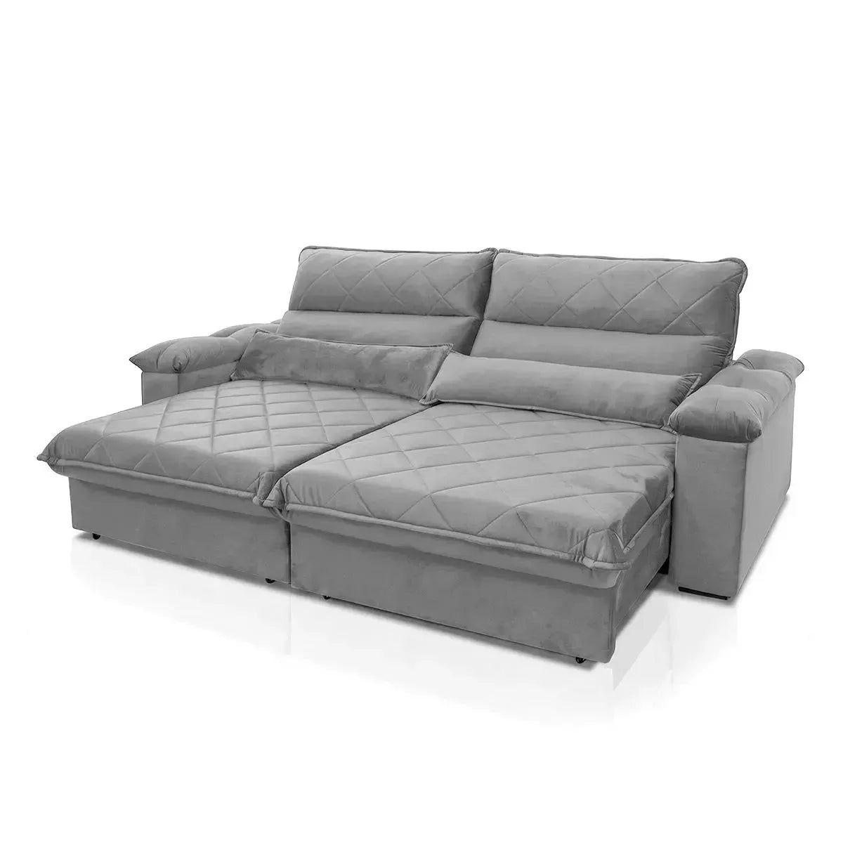 Sofá Retrátil Reclinável Grécia 3,00m Suede Velut Cinza Molas no Assento