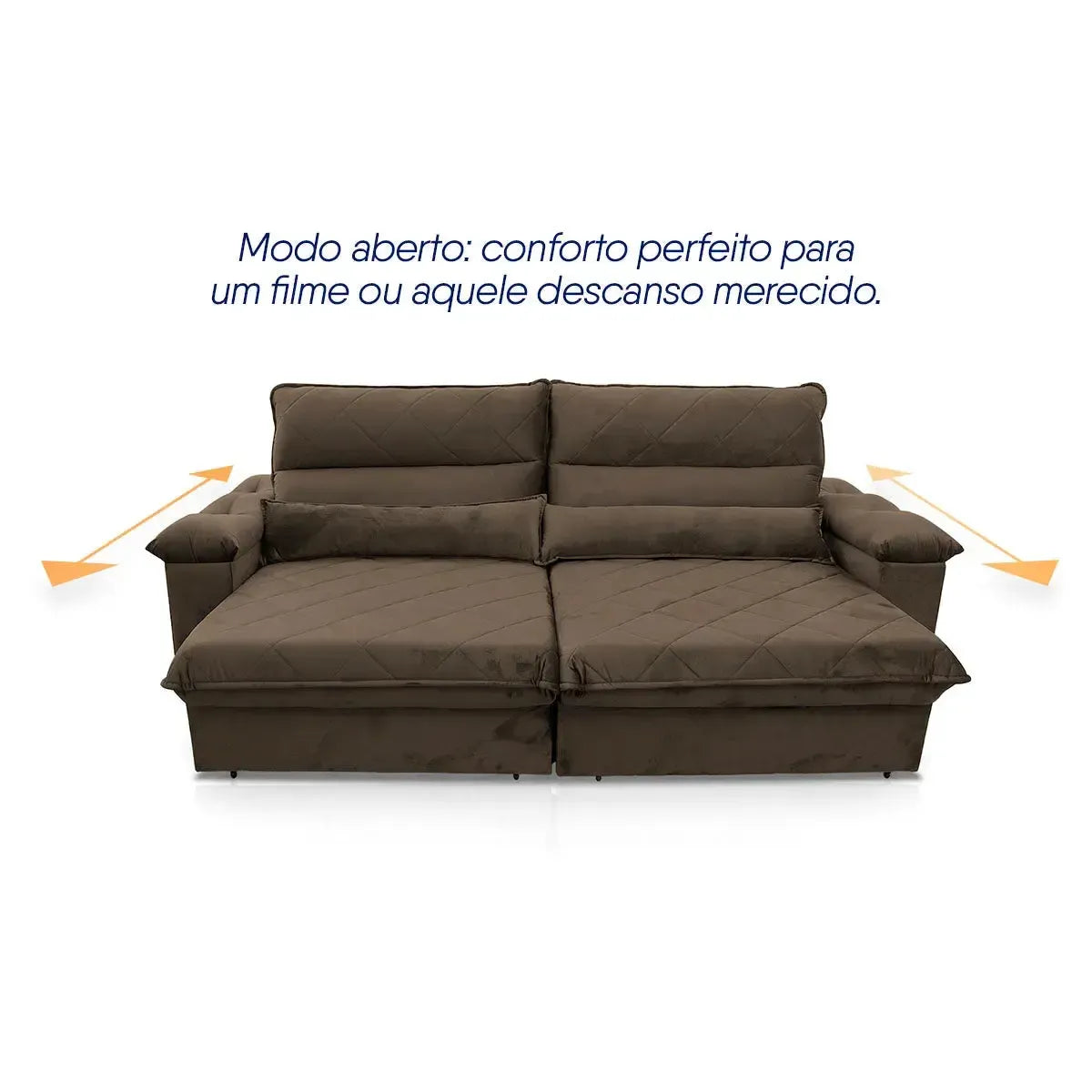 Sofá Retrátil Reclinável Grécia 3,00m Suede Velut Marrom Molas no Assento