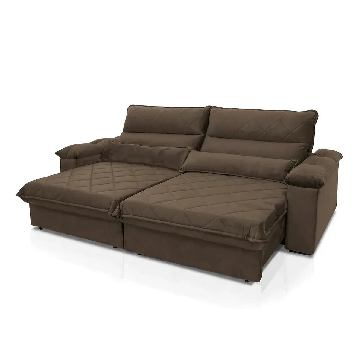 Sofá Retrátil Reclinável Grécia 3,00m Suede Velut Marrom Molas no Assento
