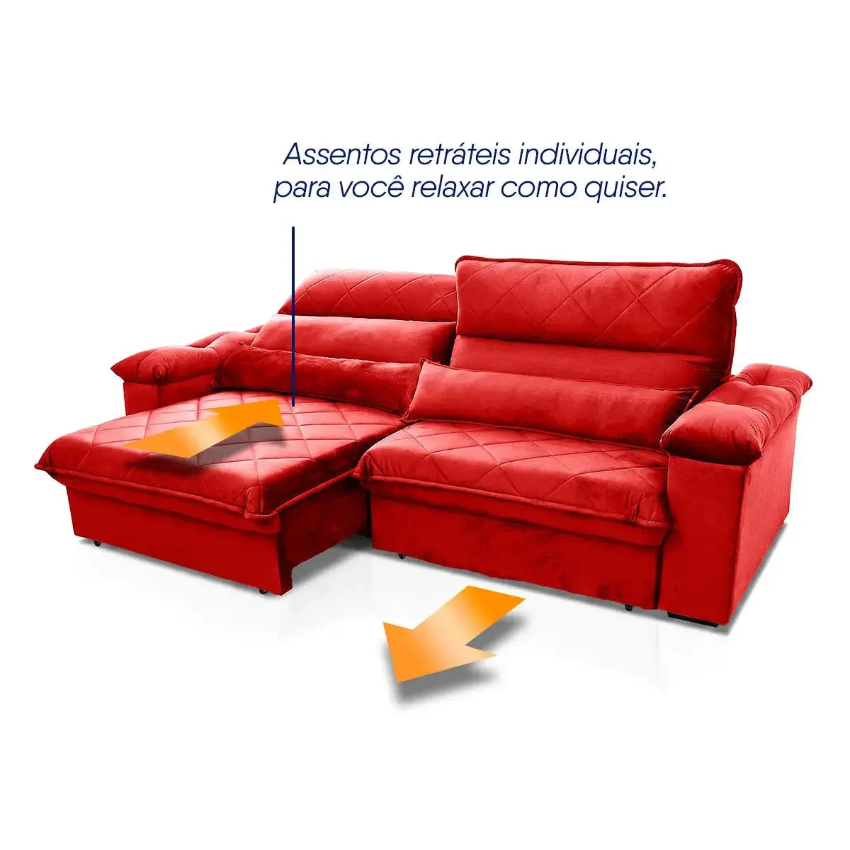Sofá Retrátil Reclinável Grécia 3,00m Suede Velut Vermelho Molas no Assento