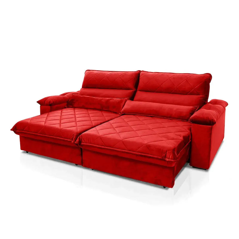 Sofá Retrátil Reclinável Grécia 3,00m Suede Velut Vermelho Molas no Assento