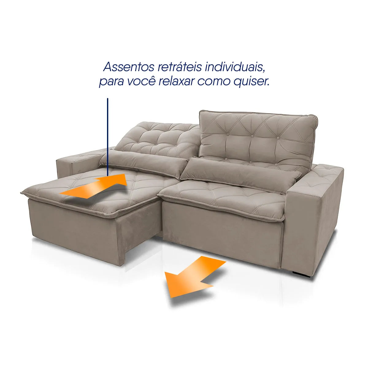 Sofá Retrátil Reclinável Islândia 2,50m Suede Velut Tabaco Molas no Assento