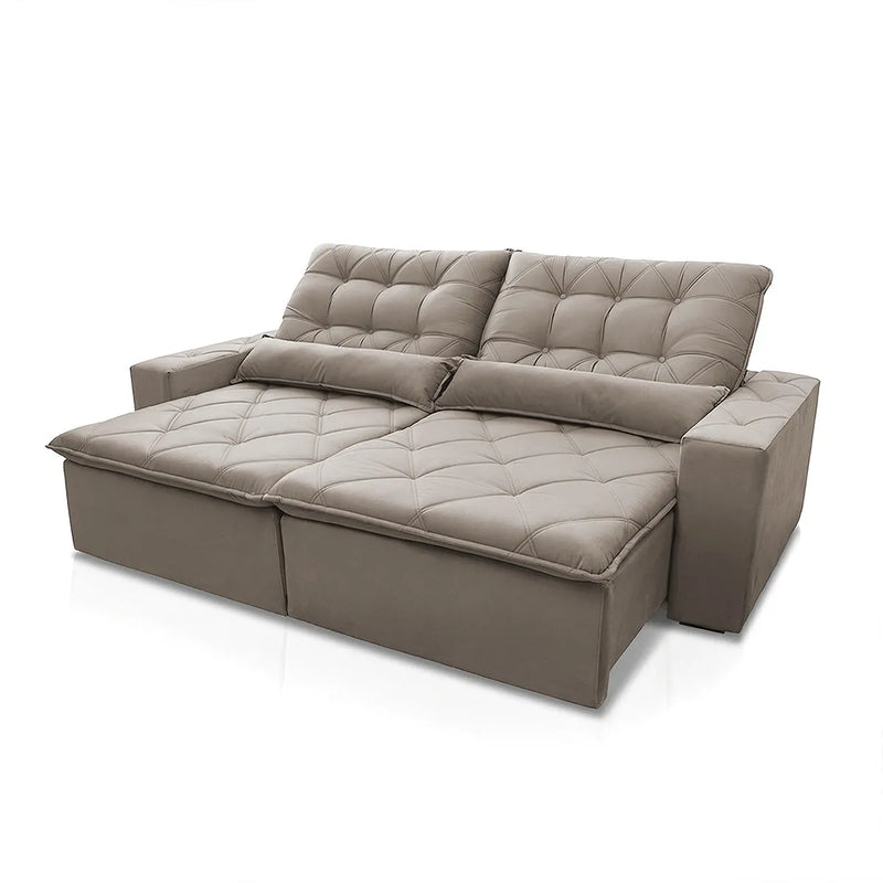 Sofá Retrátil Reclinável Islândia 2,50m Suede Velut Tabaco Molas no Assento