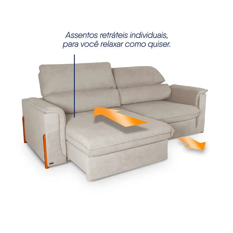Sofá Retrátil Reclinável Linea 2,30m Bege Duplo Molejo